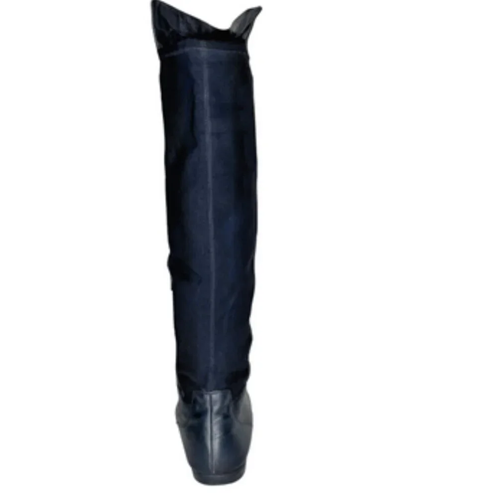 Nine West Cybercore Black Leather Flat Over The Knee Boots Size 7